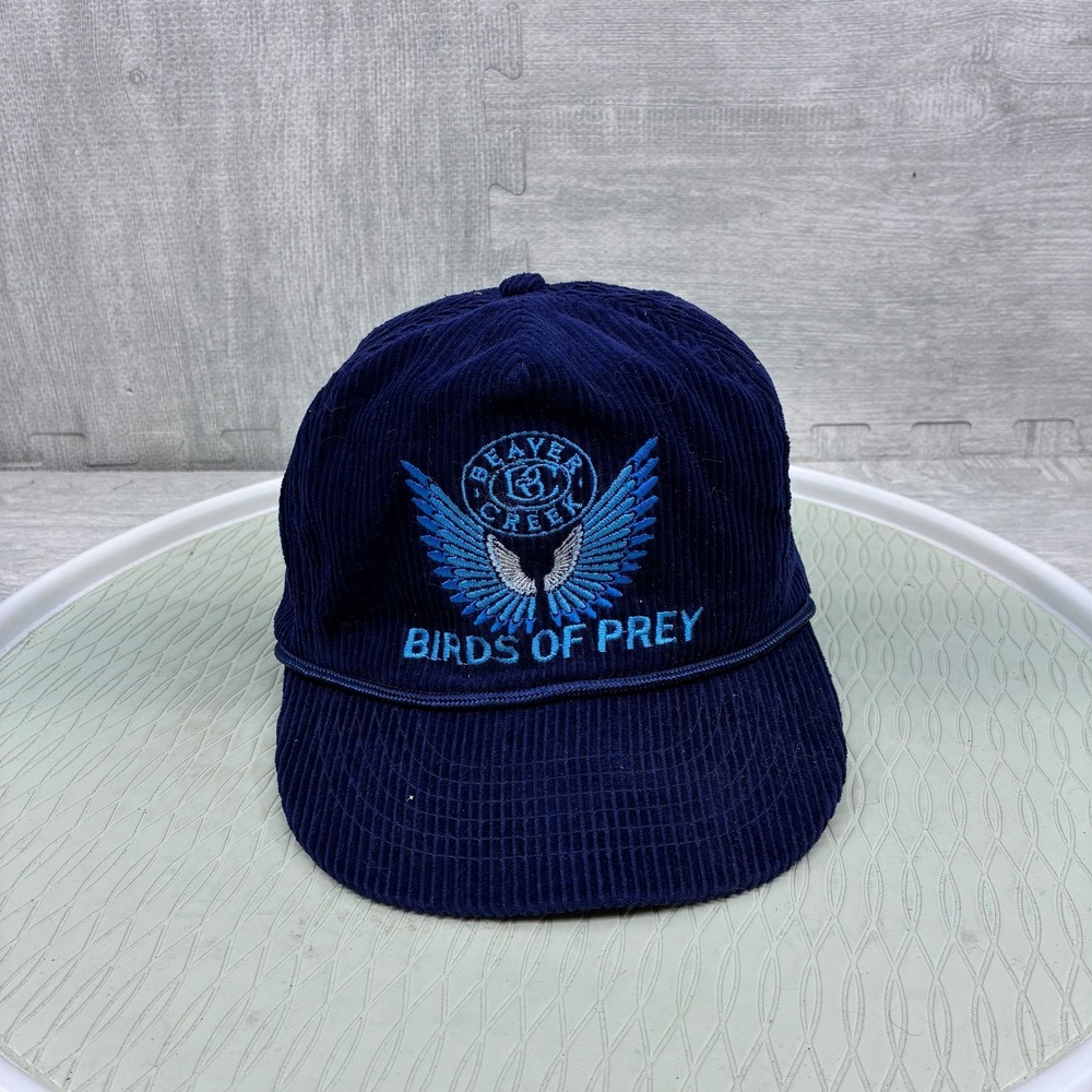 Vintage Beaver Creek Birds of Prey Hat Mens Navy Blue Corduroy Rope Downhill Ski